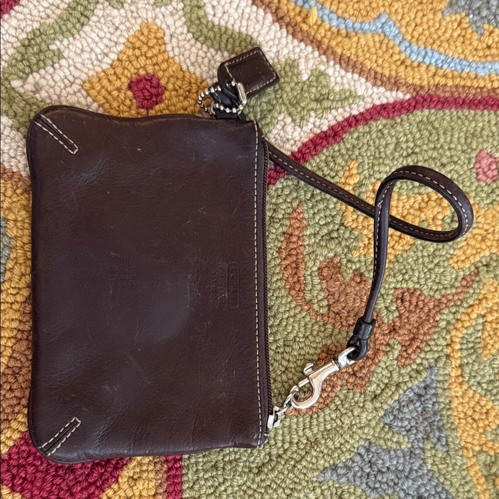 Coach Dark Brown Leather Wristlet